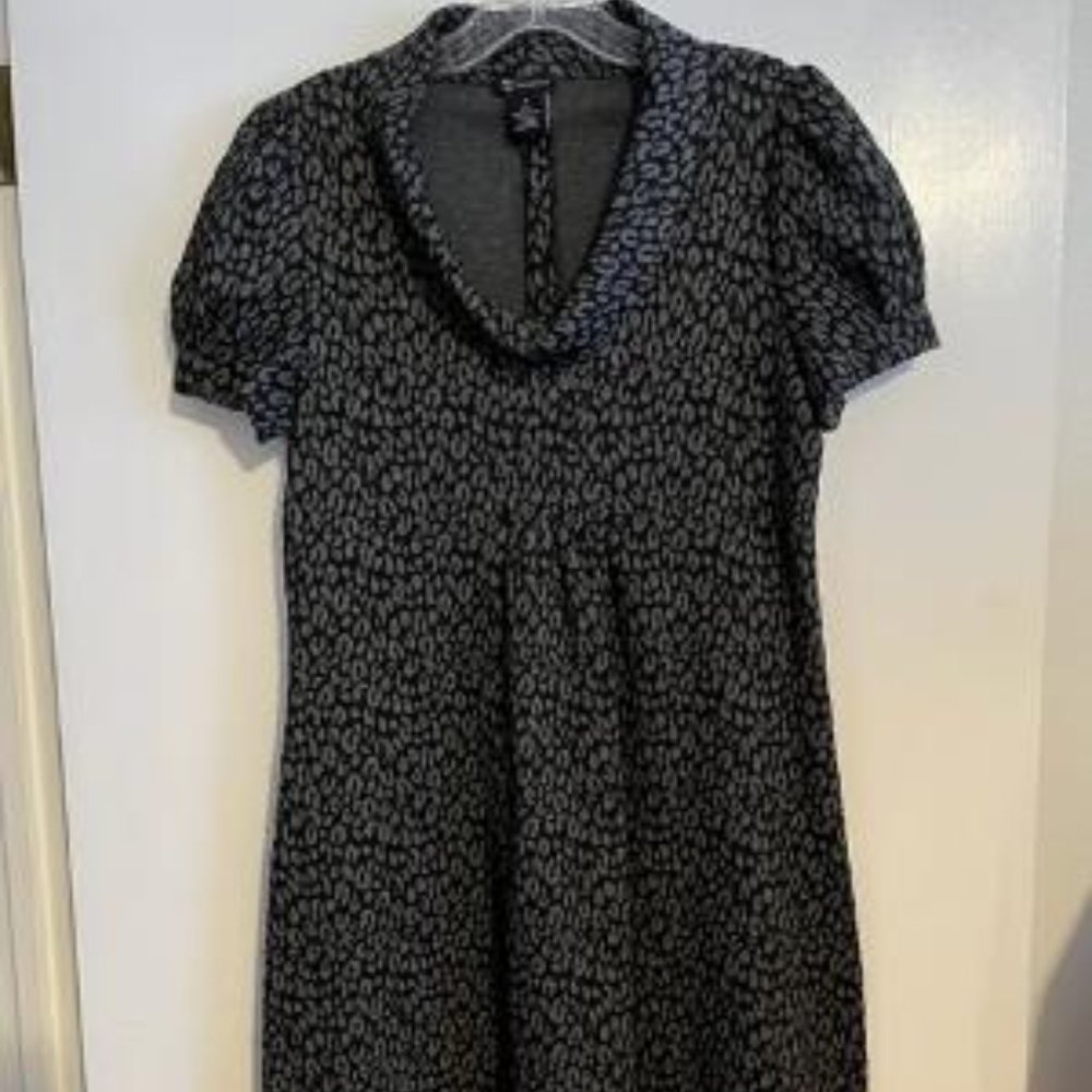 New Directions Gray and Black Animal Print Babydoll Dress, Size 6, Like New
